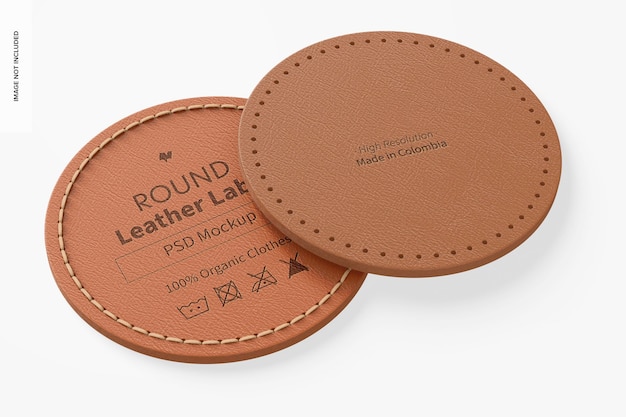 Round leather label mockup, stacked