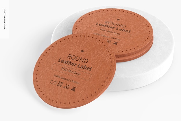 round leather label on podium mockup