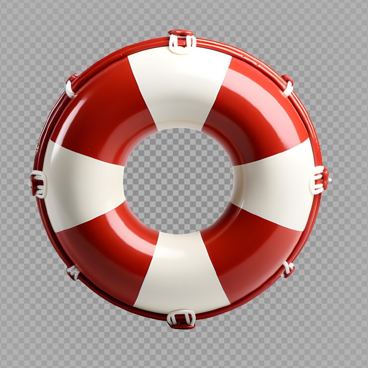PSD round lifebuoy with red and white stripes cut out isolated on transparent background generative ai