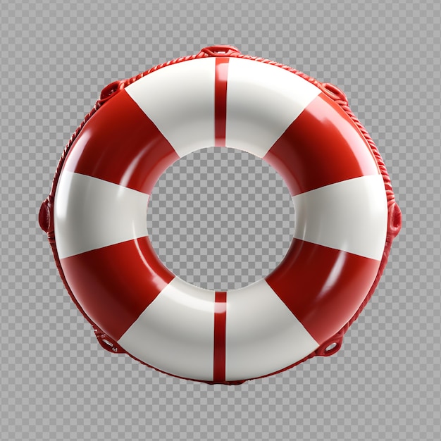 PSD round lifebuoy with red and white stripes cut out isolated on transparent background generative ai