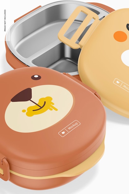 Round Lunch Boxes Mockup, Close Up