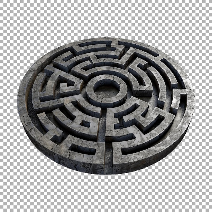 PSD round maze on transparent background ai generated
