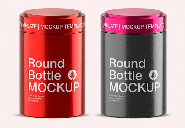 Round metallic tin box mockup design isolated