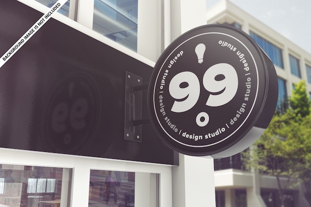 Round outdoor wall sign mockup