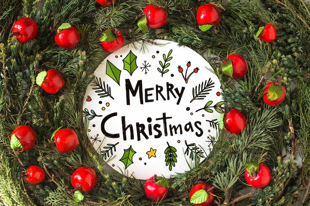 round paper mockup with christmas concept