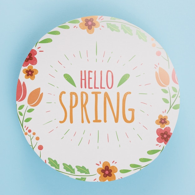 PSD round paper template with flowers for spring