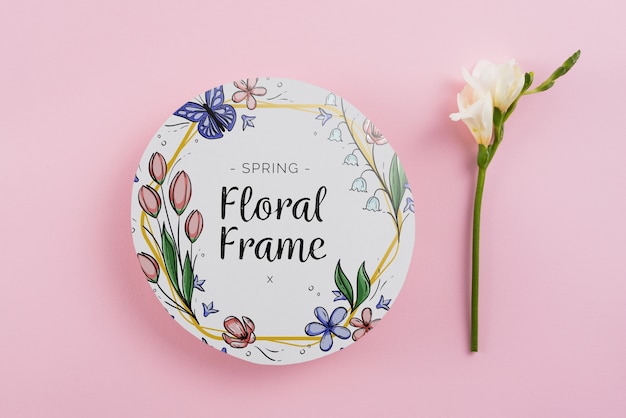 PSD round paper template with flowers for spring