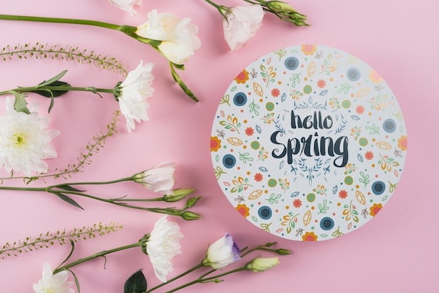 PSD round paper template with flowers for spring