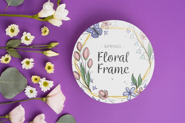 PSD round paper template with flowers for spring