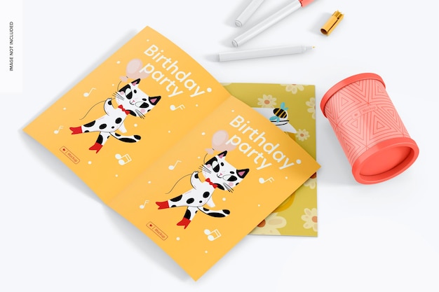 round pen holder with greeting card mockup, dropped