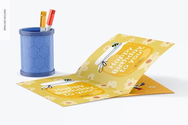 round pen holder with greeting card mockup, right view