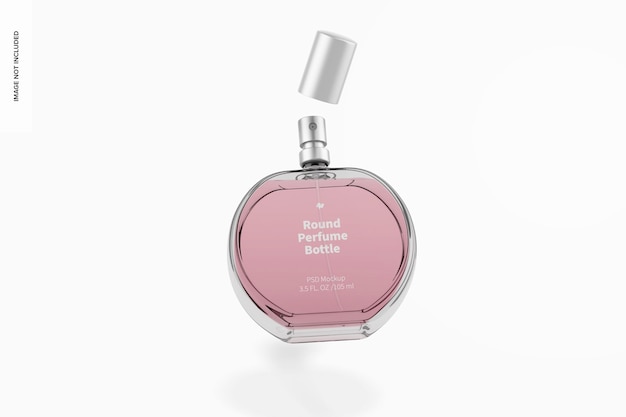 Round perfume bottle mockup, floating