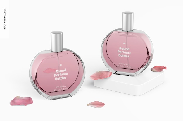 Round Perfume Bottles Mockup, Perspective