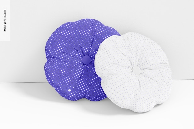 Round Pillow with Button Mockup, Leaned