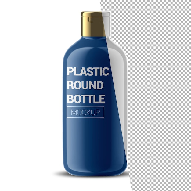 PSD Круглая пластиковая бутылка косметика с золотым макетом с открытой крышкой