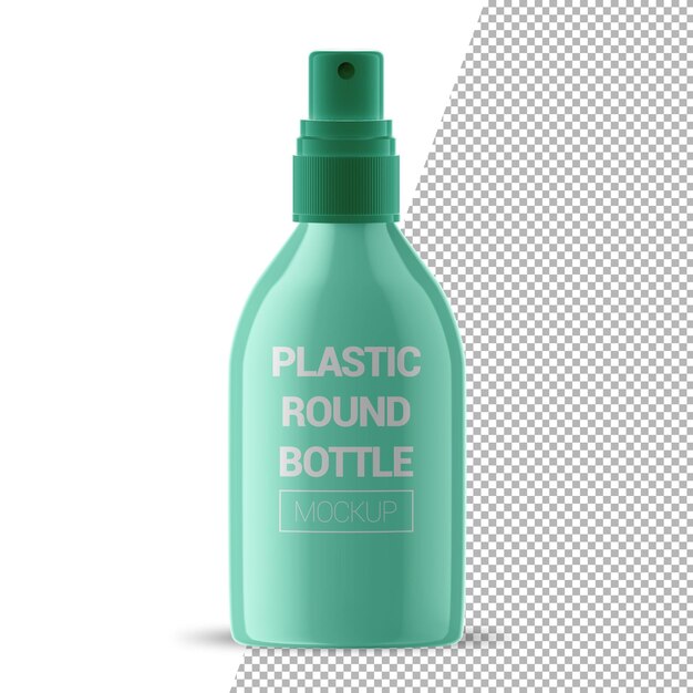 Round plastic bottle cosmetic with mist spray mockup