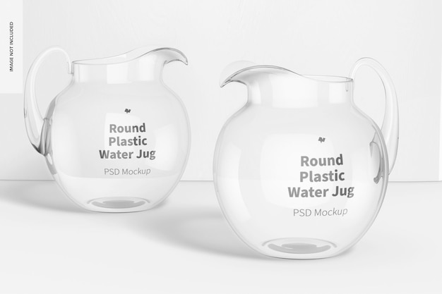 PSD round plastic water jugs mockup, perspective