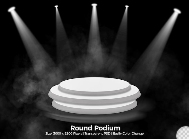 PSD round podium, empty stage by spotlights