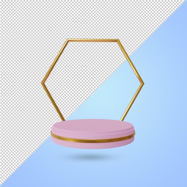 round podium stage with golden hexagon frame for promotional product photos 3d rendering