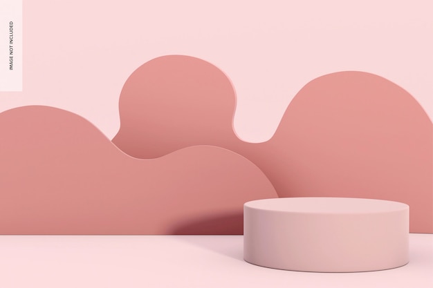 round podium with irregular backdrops mockup, front view 02