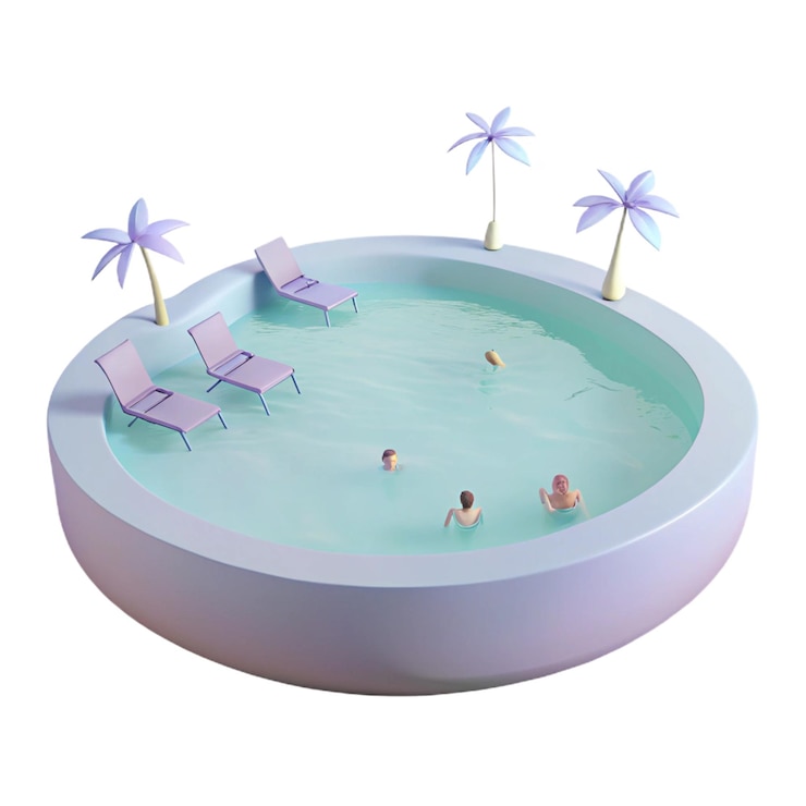 PSD a round pool with a palm tree in the middle of it