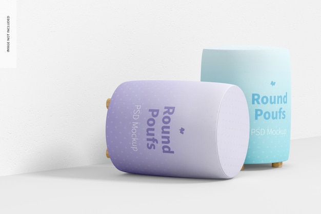 Mockup di pouf rotondi, prospettiva