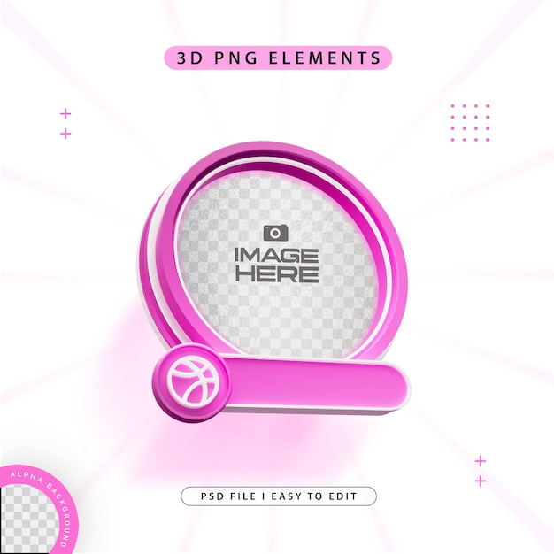 PSD round profile 3d frame for dribble on social media isolated