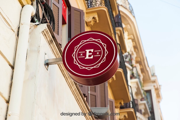 round red shop sign mockup