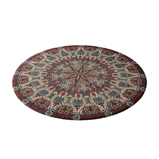 a round rug with a pattern of flowers and leaves
