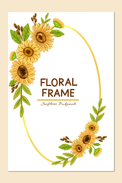 round shaped sunflower watercolor frame for a pretty and elegant card design