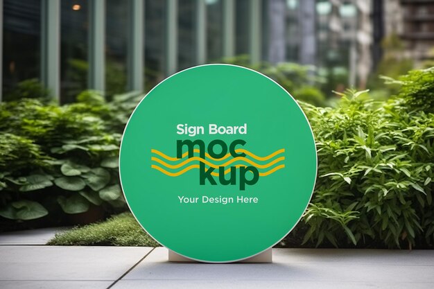 PSD round signage mockup op de muur van het gebouw