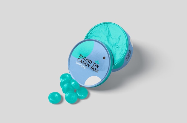 PSD round and slim metallic candy box container mock up