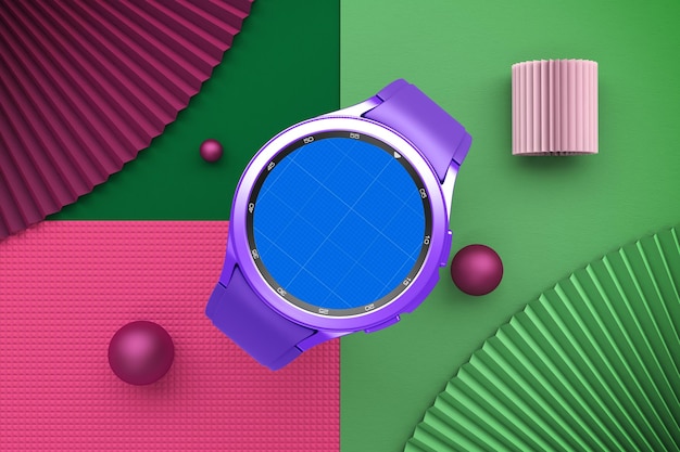 PSD round smart watch top view mockup