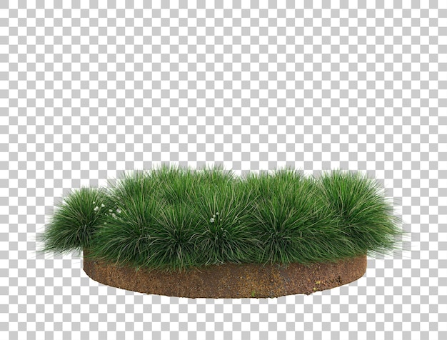 Round soil ground with grass on transparent background 3d rendering illustration