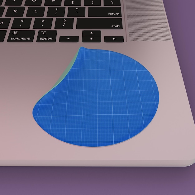 カスタマイズ可能なデザインのラップトップ psd モックアップの丸いステッカー