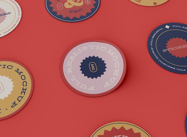 PSD round stickers mockup set