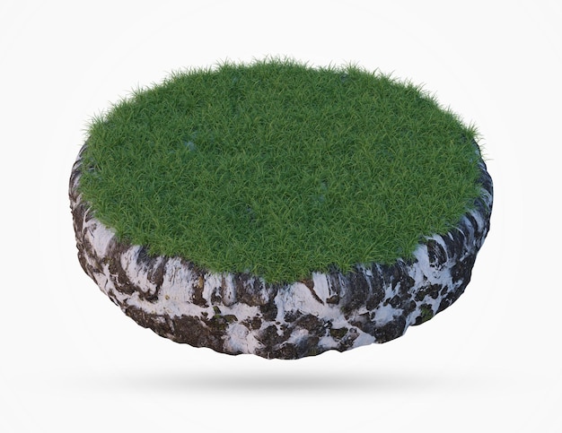 A round stone with grass on top