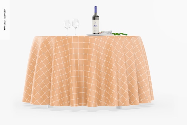 PSD round tablecloth with wine bottle mockup