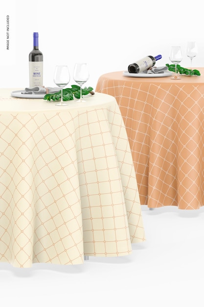 PSD round tablecloths mockup, close up