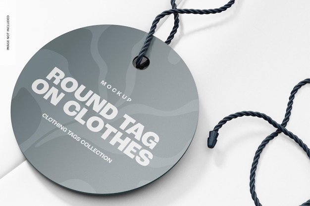 Round tag on clothes mockup, close up