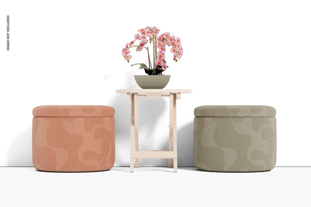 PSD round tall ottomans mockup, vooraanzicht