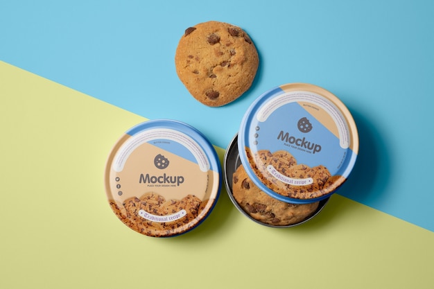 PSD mock-up di scatole di biscotti rotonde in latta