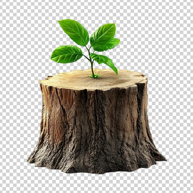 a round tree stump with a plant growing on it on a transparent background