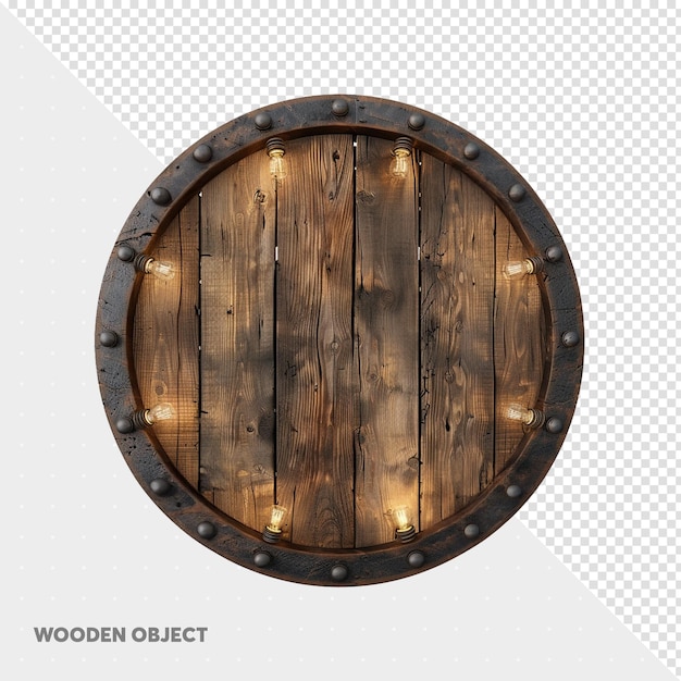 Round wooden plate with circular lights 3d element