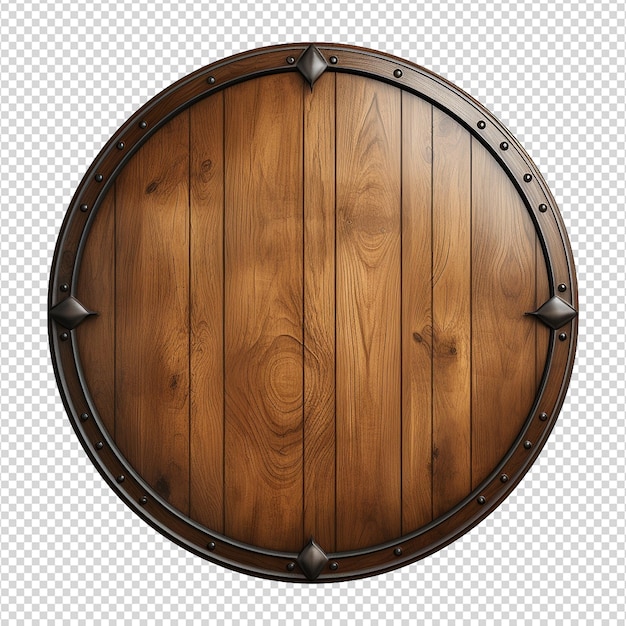 PSD round wooden shield set isolated on transparent background