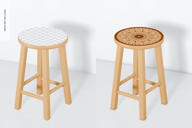 Round wooden stool mockup, front view