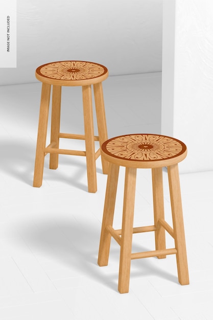 Round Wooden Stool Mockup, Perspective 02