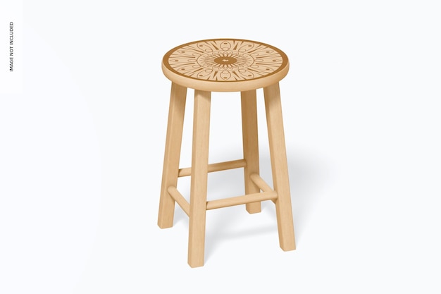 PSD round wooden stool mockup, perspective