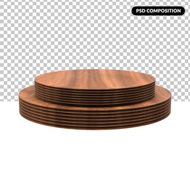 a round wooden table with a round base podium