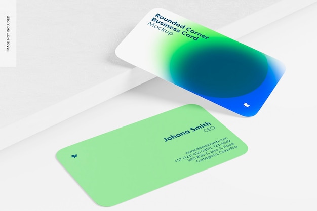 PSD rounded corner business cards mockup, leaned